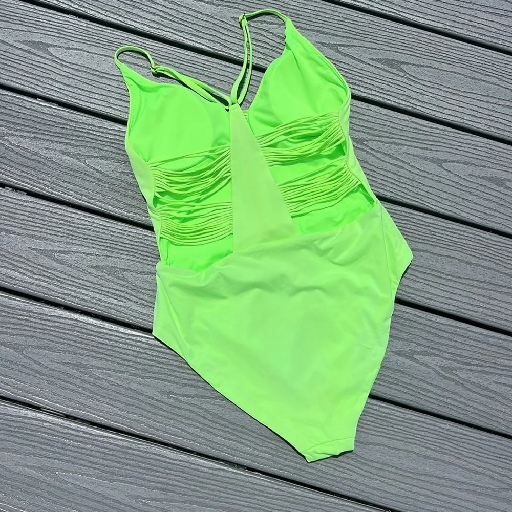 Bright Green One Piece Bathing Suit - Picture 4 of 6